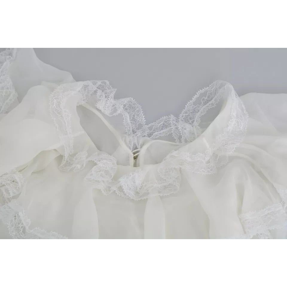 Dolce & Gabbana White Lace Vneck 3/4 Sleeve Blouse Silk Top white-lace-vneck-3-4-sleeve-blouse-silk-top