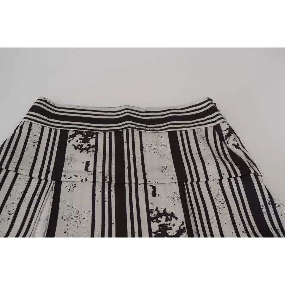 Dsquared² Gray Black Stripes Mid Waist A-line Mini Skirt gray-black-stripes-mid-waist-a-line-mini-skirt