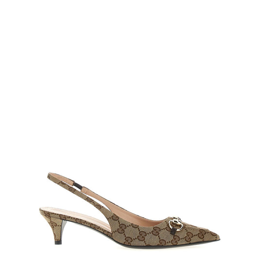 Gucci Beige Polyester Mid Heel Pumps