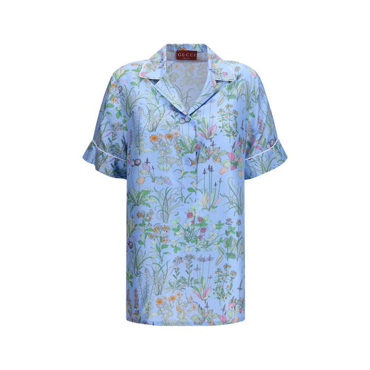 Gucci Blue Silk Pattern Shirt 1728,72470364320,Blue,Clothing,Gucci,IT38 | S,IT42 | L,New with tags,Pattern - Shirts - Clothing,Shirts - Clothing,Shortsleeve - Shirts - Clothing,Women