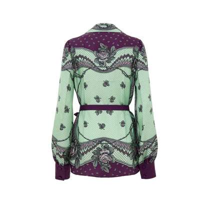 Gucci Green Silk Pattern Shirt 1728,67397976224,Clothing,Green,Gucci,IT44|L,New with tags,Pattern - Shirts - Clothing,Shirts - Clothing,Women