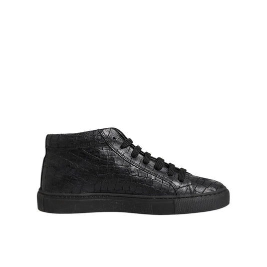 HIDE & JACK Black Leather Lace Up Mid Top Sneakers Shoes HIDE & JACK