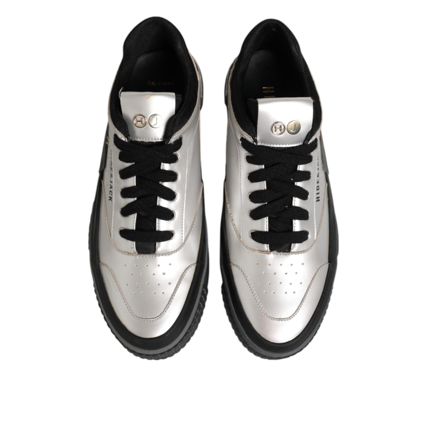 HIDE & JACK Silver Leather Lace Up Low Top Sneakers Shoes