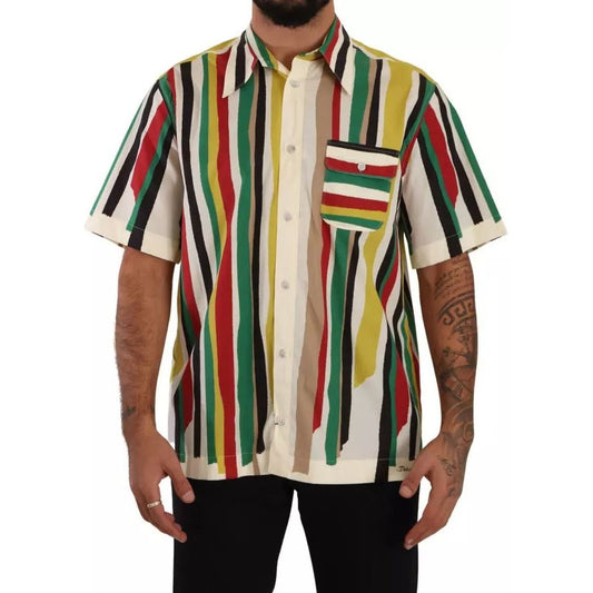 Multicolor Striped Short Sleeve Cotton Shirt