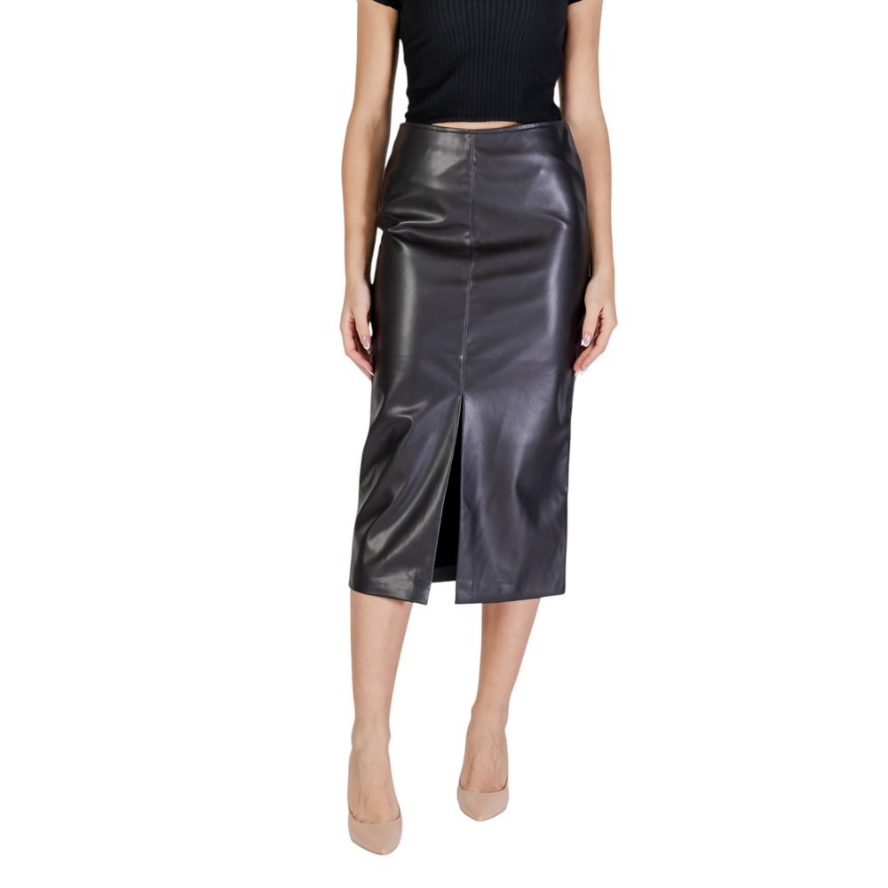 ICHI Black Polyester Long Skirt ICHI