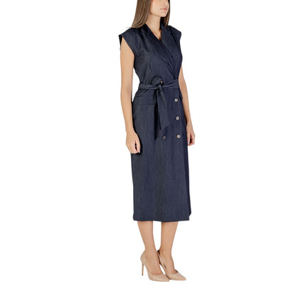 ICHI Blue Polyester Long Dress