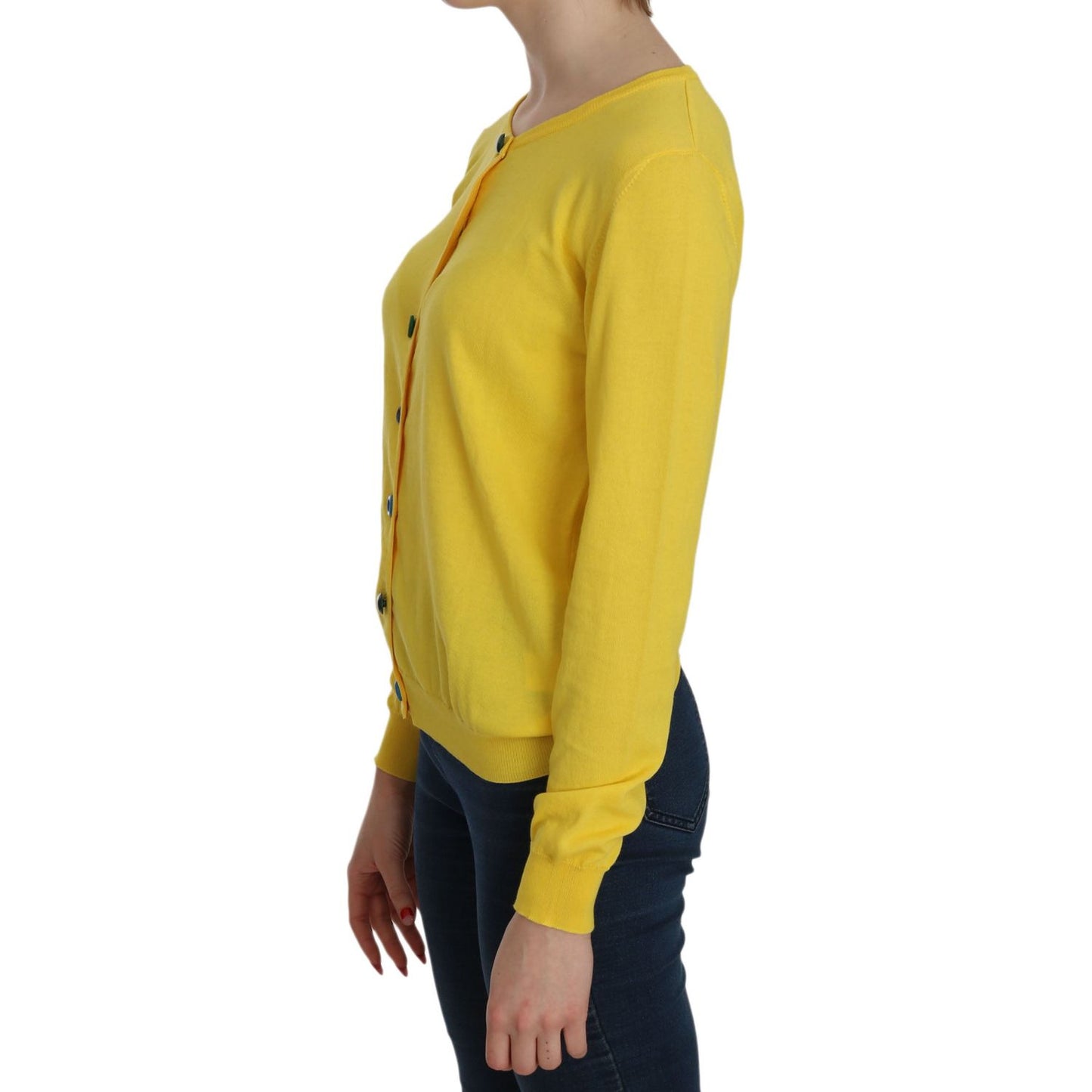 Jucca Radiant Yellow Cotton Sweater yellow-cotton-buttonfront-long-sleeve-sweater