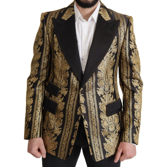 Dolce & Gabbana Elegant Single Breasted Jacquard Blazer black-gold-jacquard-single-breasted-blazer