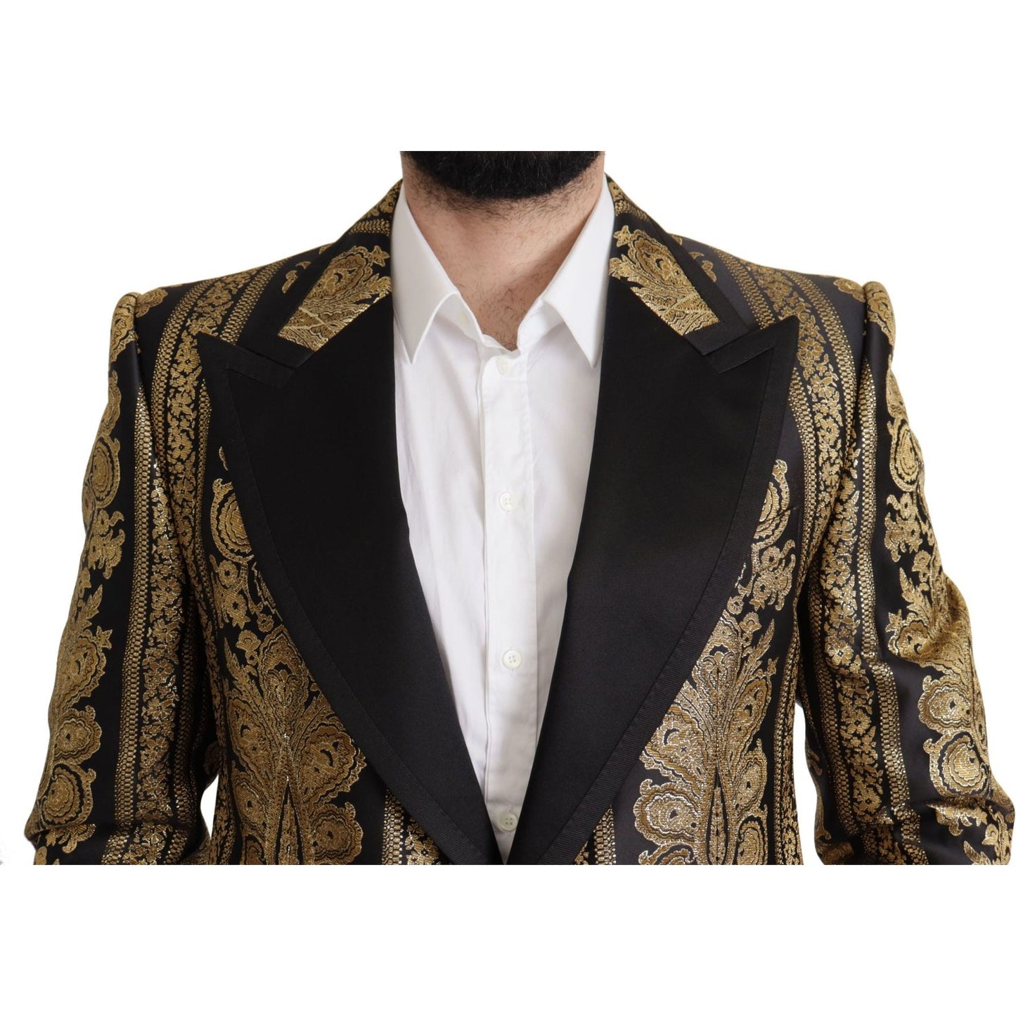 Dolce & Gabbana Elegant Single Breasted Jacquard Blazer black-gold-jacquard-single-breasted-blazer