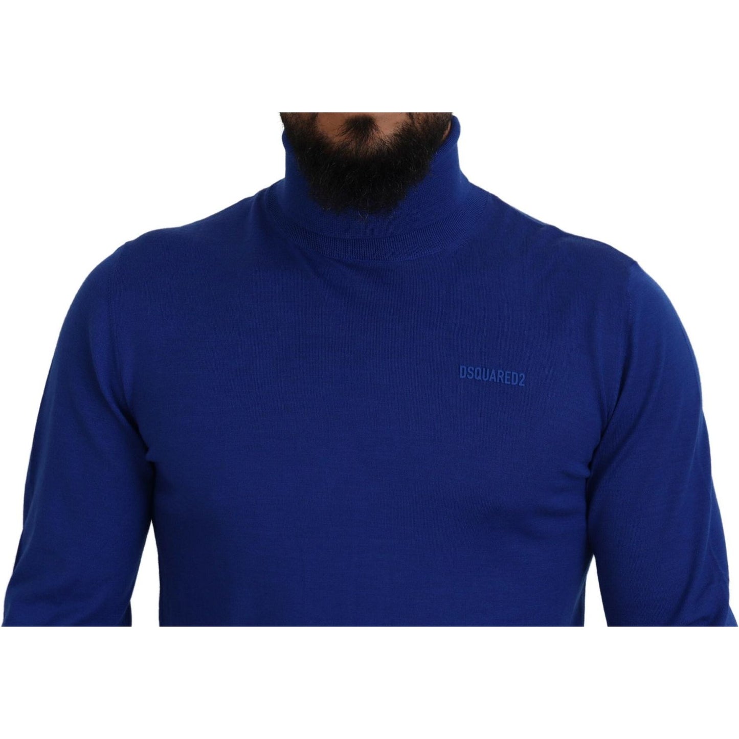 Dsquared² Blue Logo Print Long Sleeves Turtle Neck Sweater blue-logo-print-long-sleeves-turtle-neck-sweater