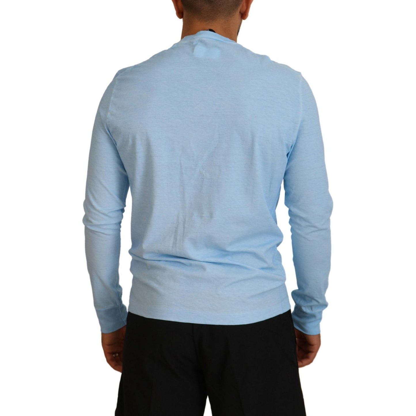 Dsquared² Light Blue Printed Long Sleeves Men Sweater light-blue-printed-long-sleeves-men-sweater