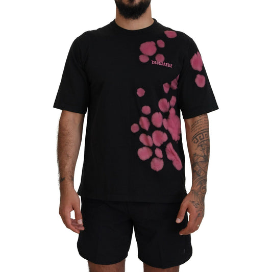 Dsquared² Black Pink Cotton Short Sleeves Crewneck T-shirt black-pink-cotton-short-sleeves-crewneck-t-shirt