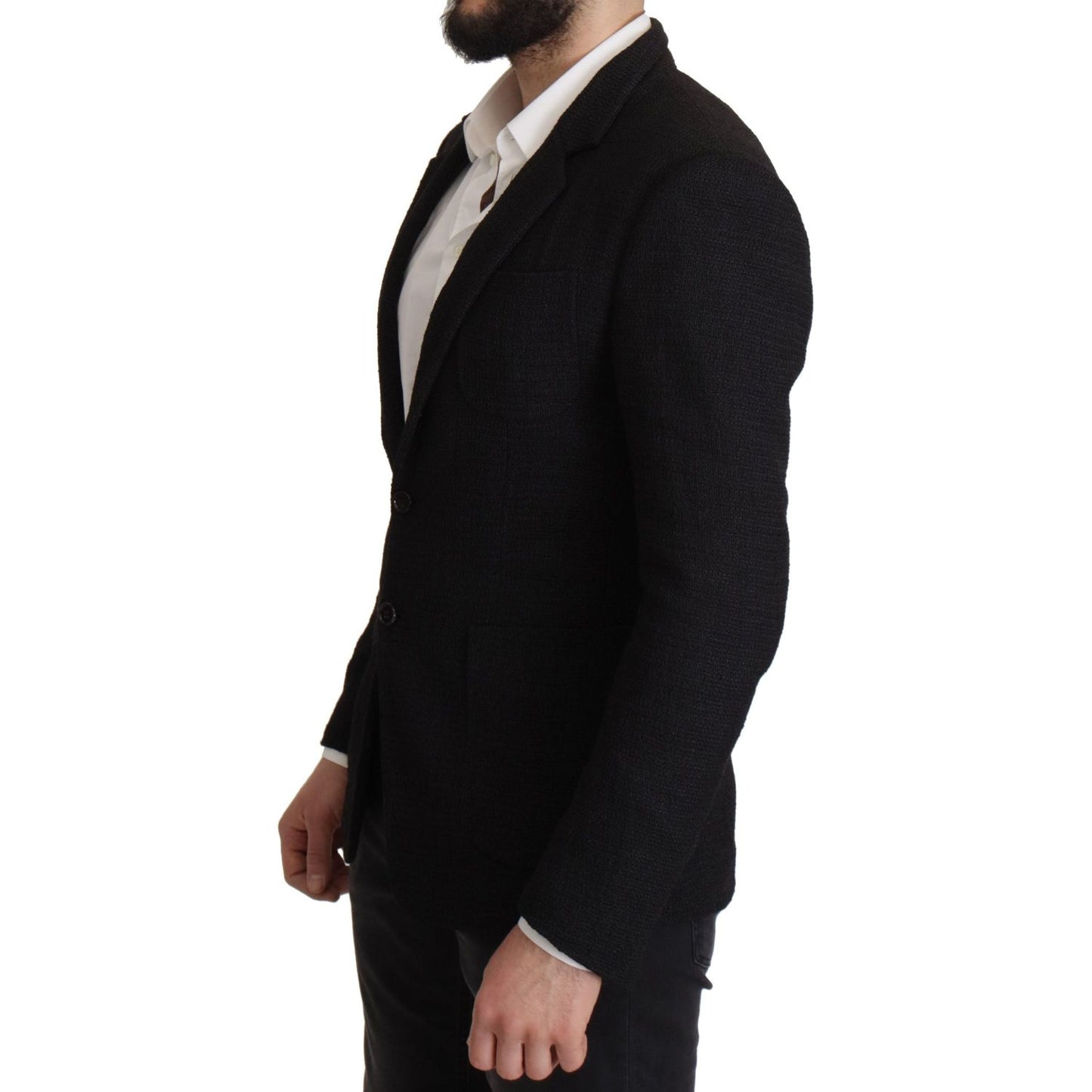 Dolce & Gabbana Elegant Single Breasted Wool Blazer black-single-breasted-coat-men-blazer