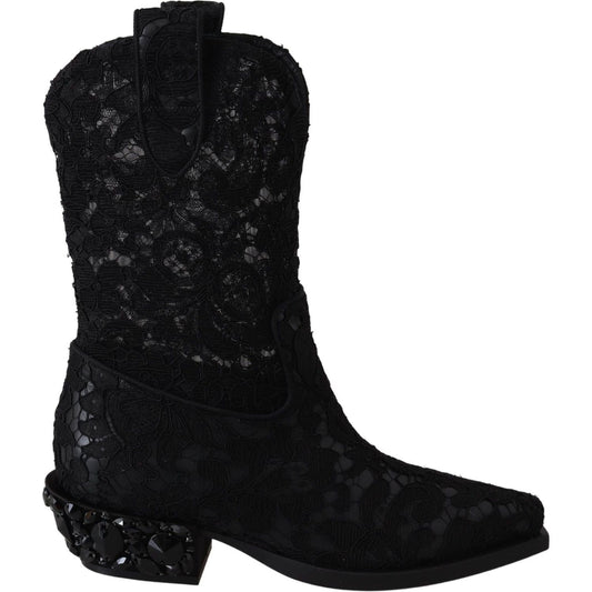 Dolce & Gabbana | Elegant Viscose Leather Ankle Boots with Crystals| McRichard Designer Brands   