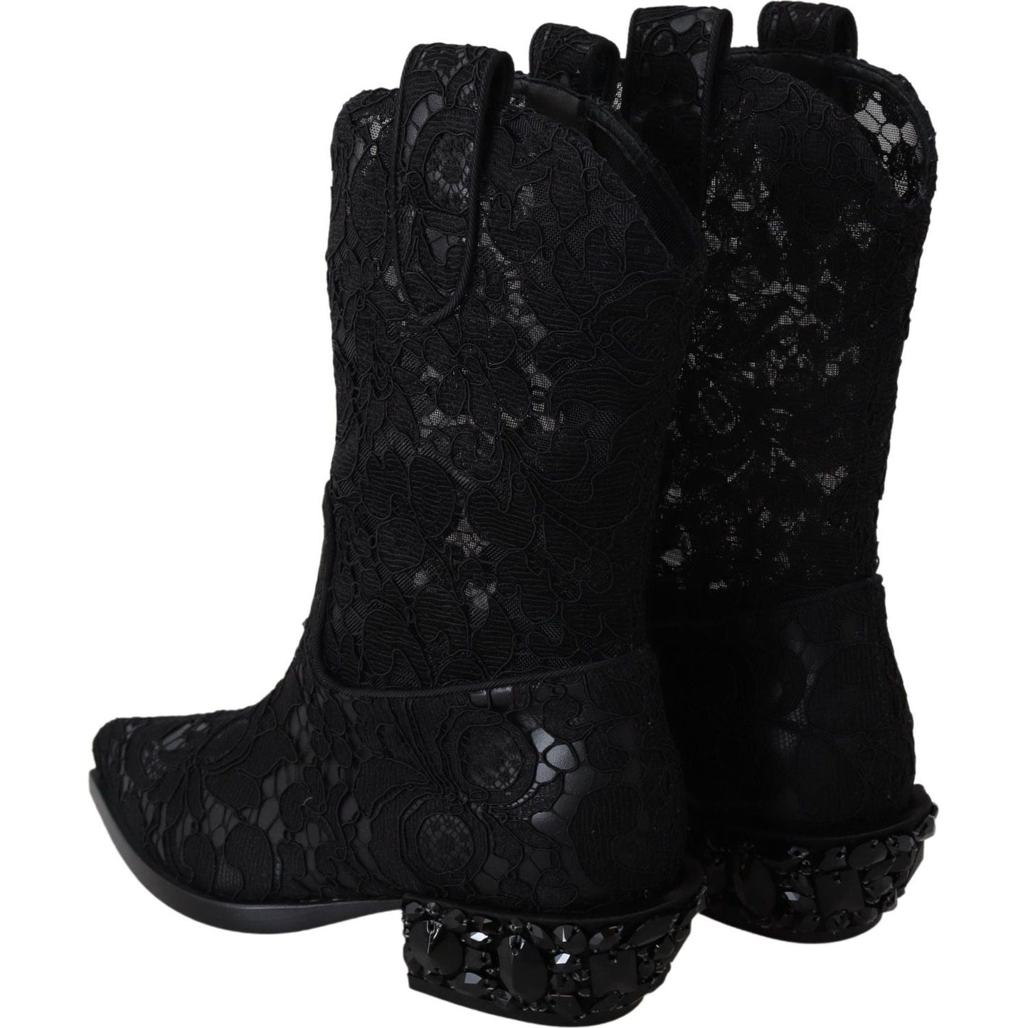 Dolce & GabbanaElegant Viscose Leather Ankle Boots with CrystalsMcRichard Designer Brands£709.00