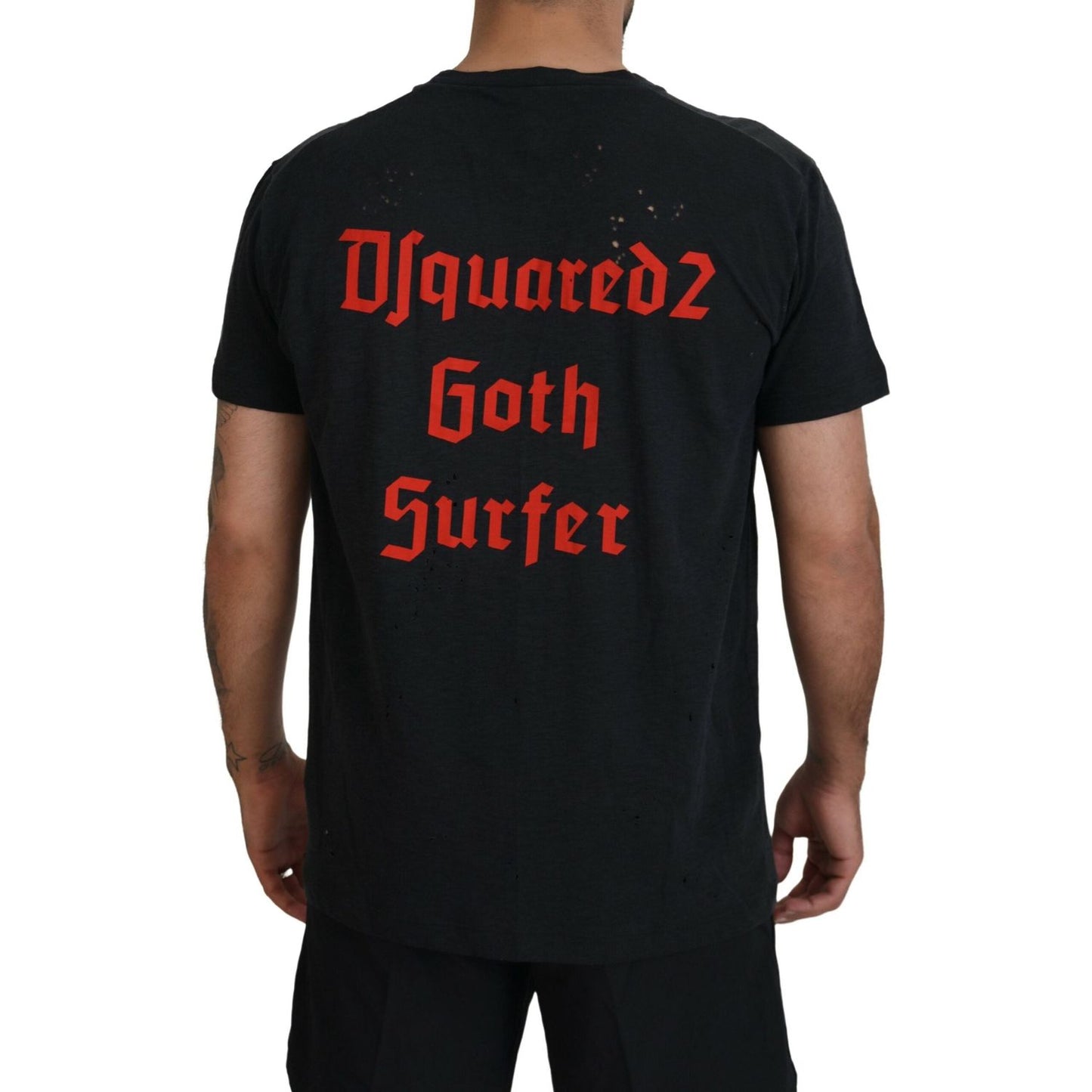 Dsquared² Black Chain Embellished Cotton Short Sleeve T-shirt black-chain-embellished-cotton-short-sleeve-t-shirt