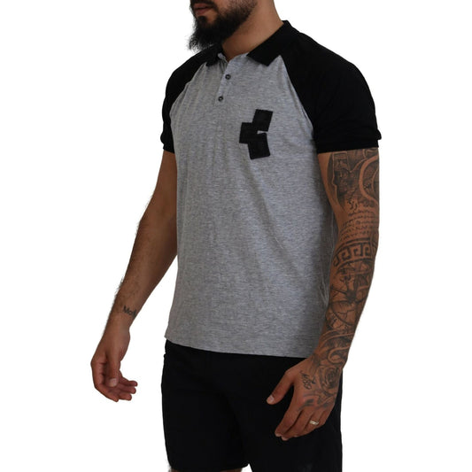 Dsquared²Gray Black Cotton Short Sleeves Collared T-shirtMcRichard Designer Brands£319.00
