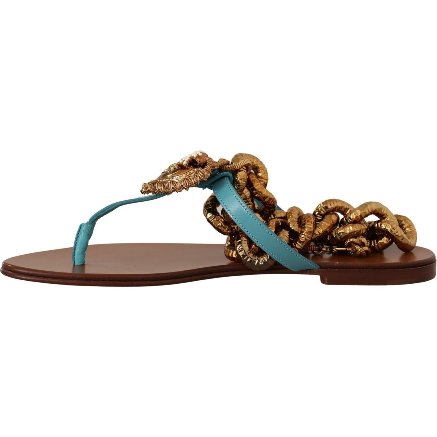 Dolce & Gabbana Chic Gladiator Flats with Heart Devotion Detail blue-leather-devotion-flats-sandals