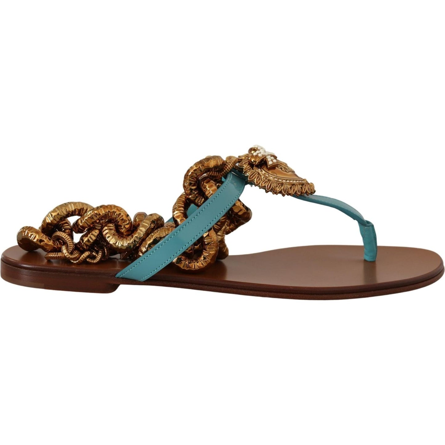 Dolce & Gabbana Chic Gladiator Flats with Heart Devotion Detail blue-leather-devotion-flats-sandals