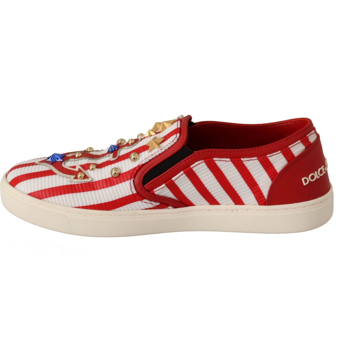 Dolce & Gabbana Stripe Print Studded Loafers WOMAN LOAFERS red-white-anchor-studded-loafers-shoes