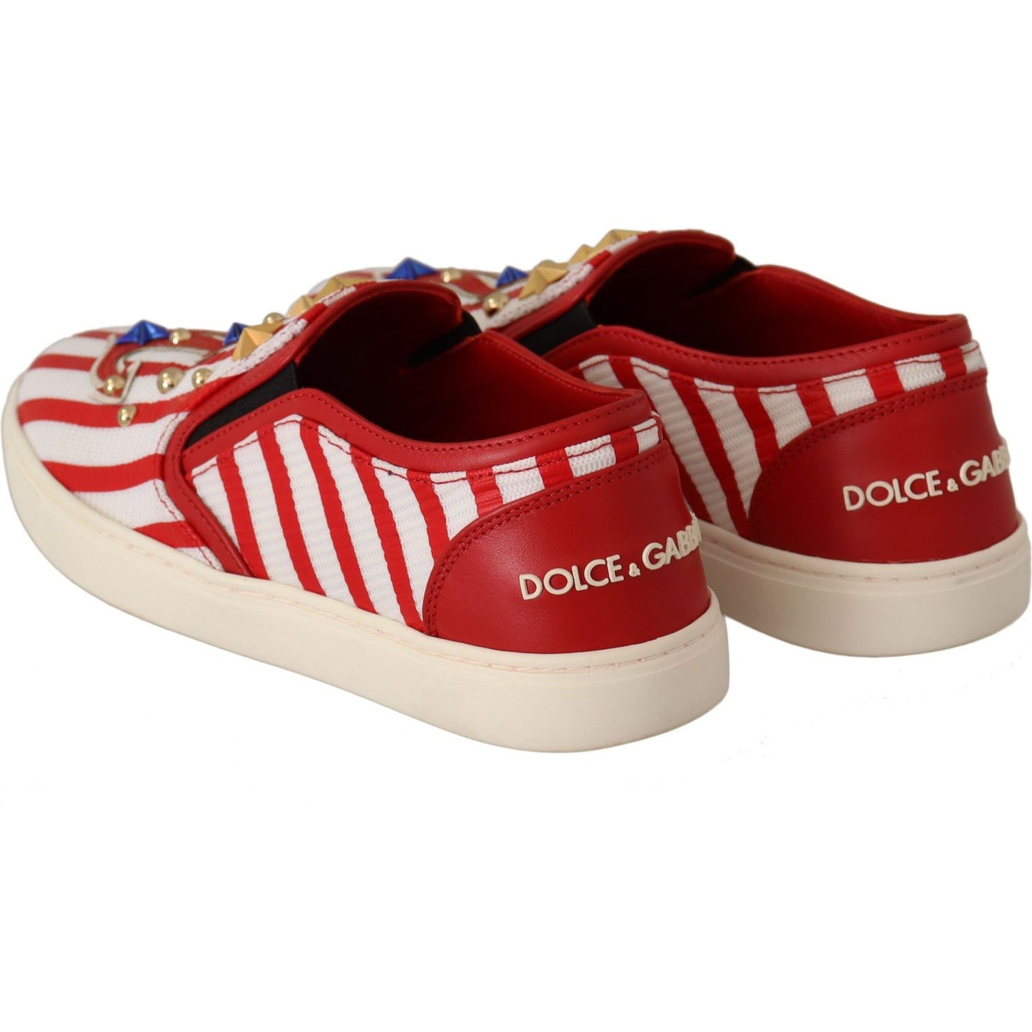 Dolce & Gabbana Stripe Print Studded Loafers WOMAN LOAFERS red-white-anchor-studded-loafers-shoes