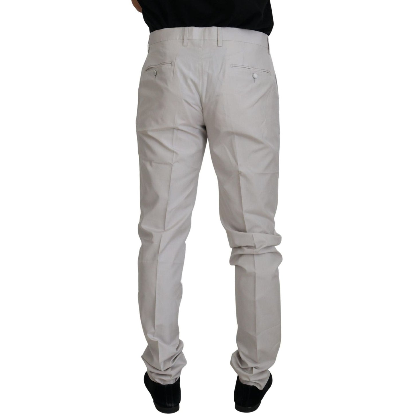 Dolce & Gabbana Elegant Off White Silk Blend Trousers off-white-silk-mid-waist-chino-pants