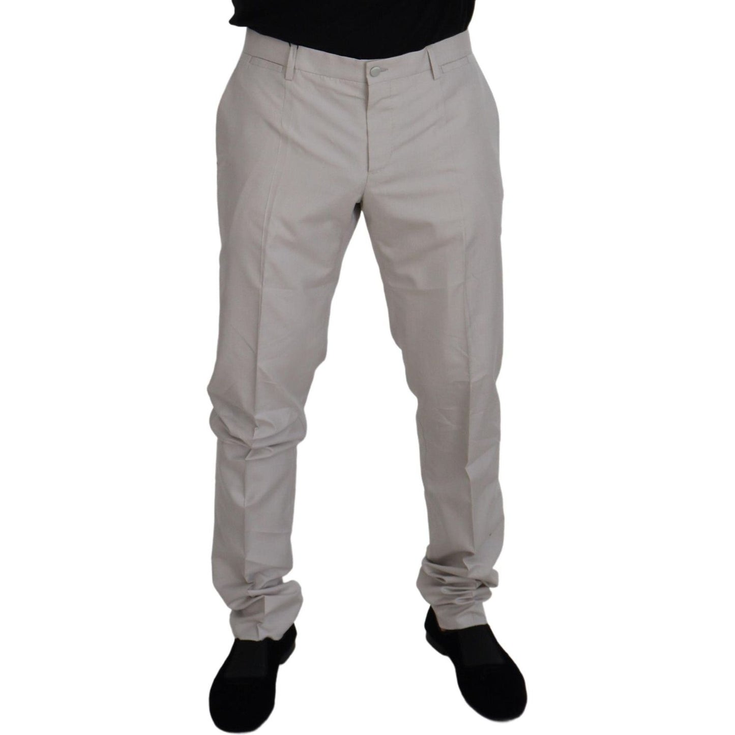 Dolce & Gabbana Elegant Off White Silk Blend Trousers off-white-silk-mid-waist-chino-pants