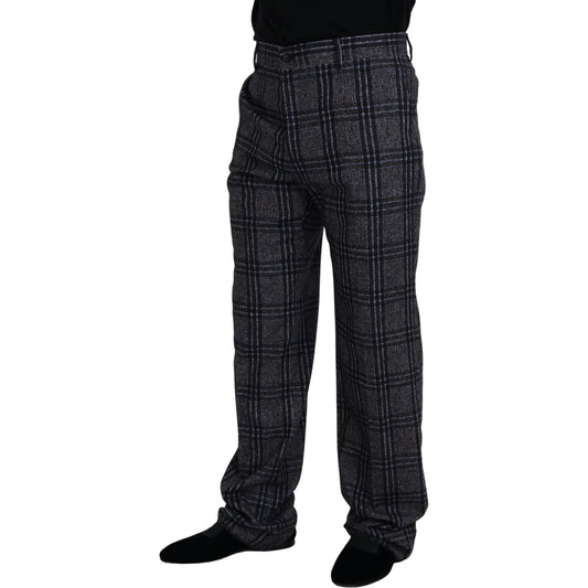 Dolce & Gabbana Elegant Gray Checkered Alpaca Blend Pants gray-checkered-mid-waist-men-pants