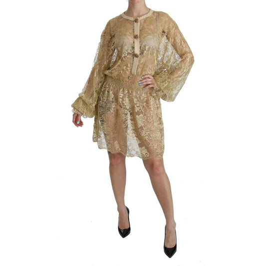 Dolce & Gabbana Elegant Gold Lace A-Line Knee Length Dress elegant-gold-lace-a-line-knee-length-dress