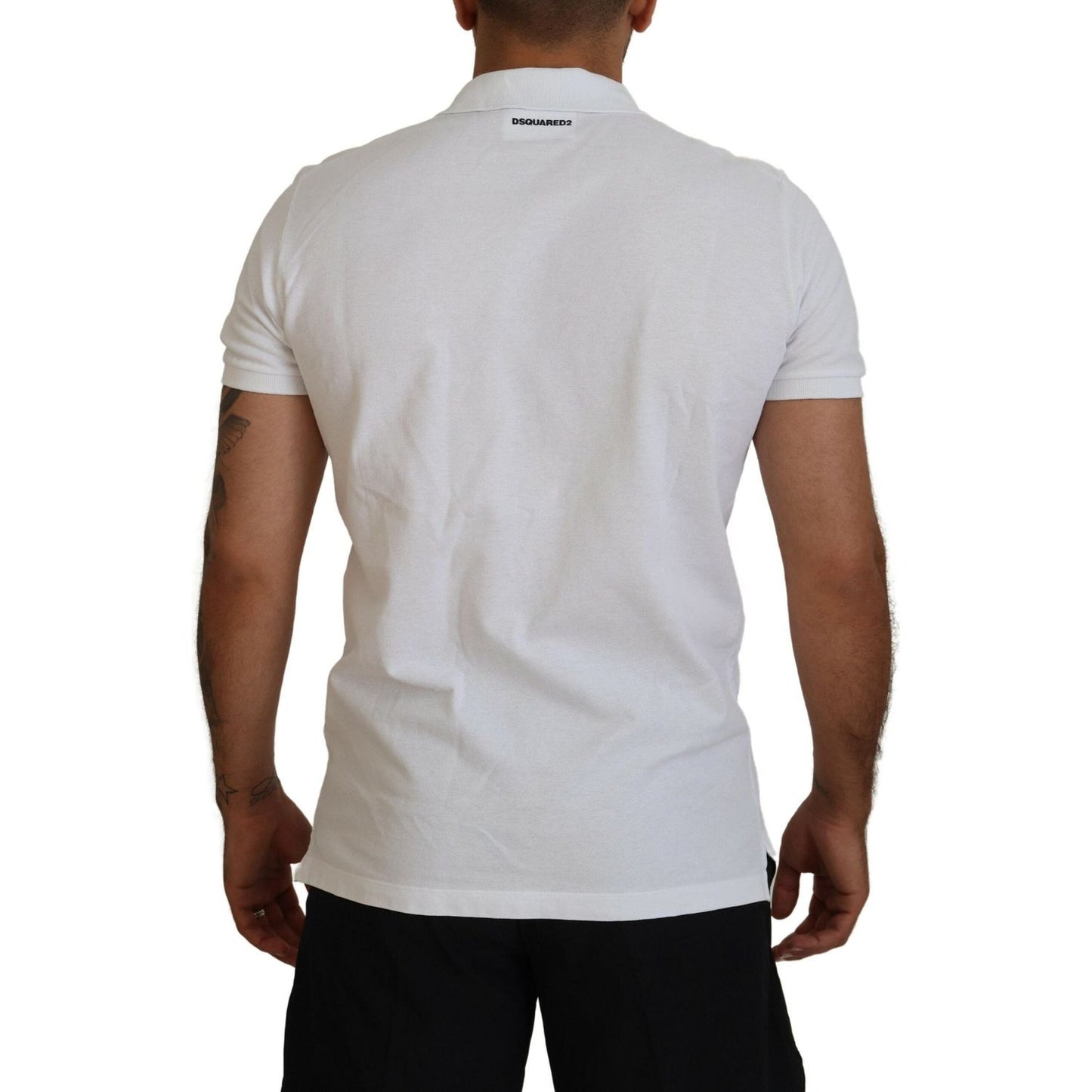 Dsquared² White Cotton Short Sleeves Collared T-shirt white-cotton-short-sleeves-collared-t-shirt-1