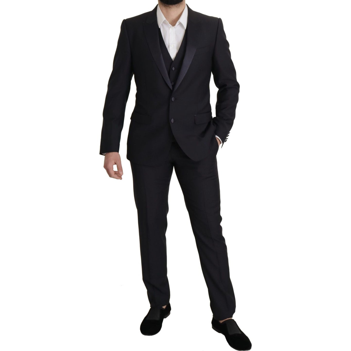 Dolce & Gabbana Elegant Black Three-Piece Wool Blend Suit black-virgin-wool-formal-3-piece-suit