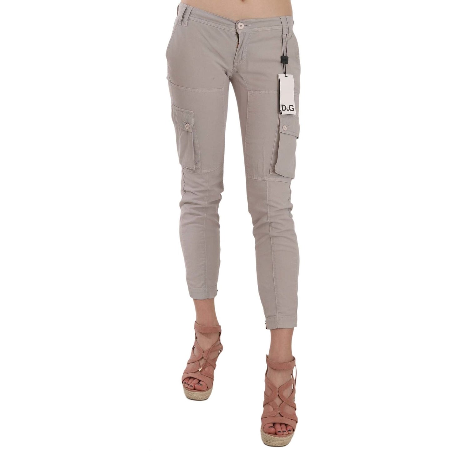 Dolce & Gabbana Chic Khaki Cotton Blend Trousers casual-fitted-khaki-trousers-pants