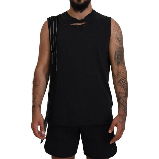 Dsquared² Black Chain Embellished Sleeveless Men Tank T-shirt black-chain-embellished-sleeveless-men-tank-t-shirt