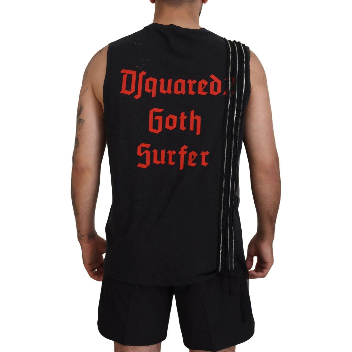 Dsquared² Black Chain Embellished Sleeveless Men Tank T-shirt black-chain-embellished-sleeveless-men-tank-t-shirt