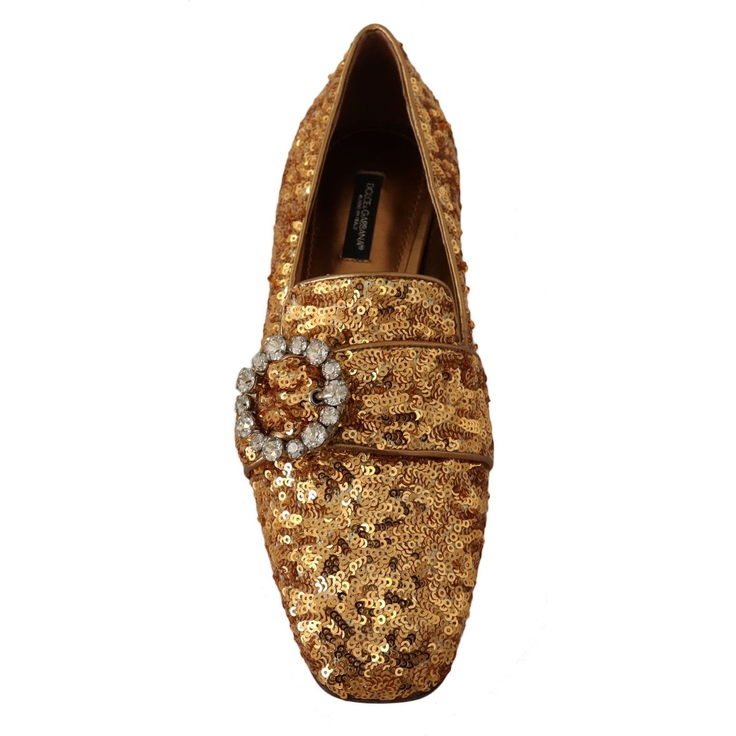 Dolce & Gabbana | Elegant Gold Sequin Crystal Flats| McRichard Designer Brands   