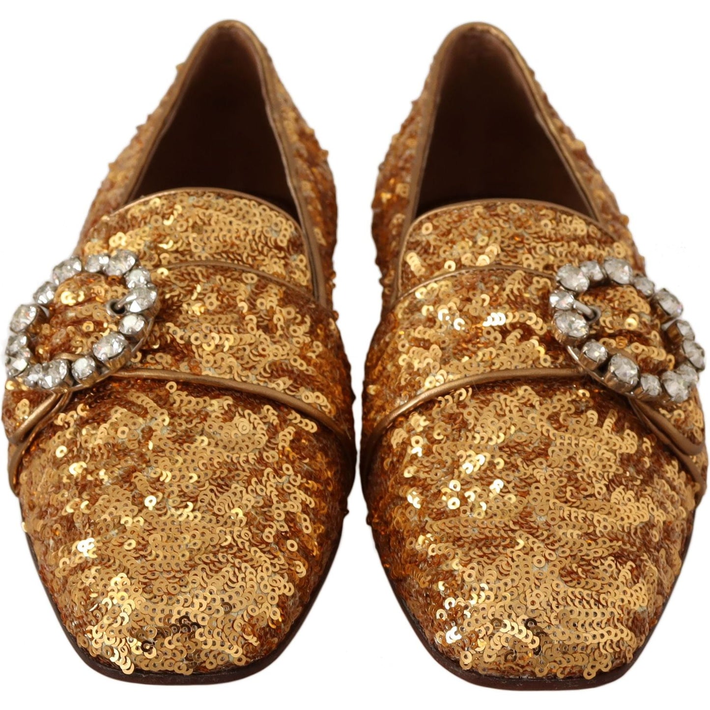 Dolce & Gabbana | Elegant Gold Sequin Crystal Flats| McRichard Designer Brands   