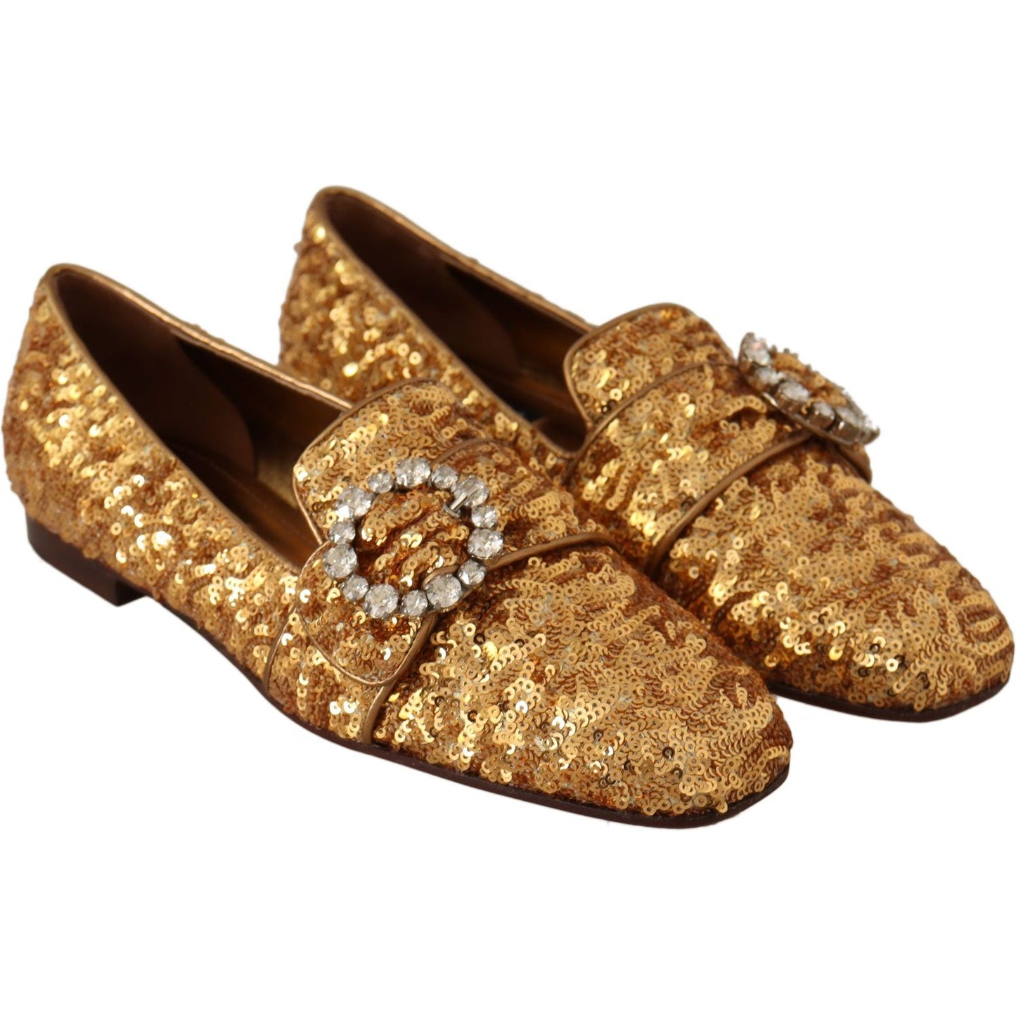 Dolce & Gabbana Elegant Gold Sequin Crystal Flats WOMAN LOAFERS gold-sequin-crystal-flat-women-loafers-shoes
