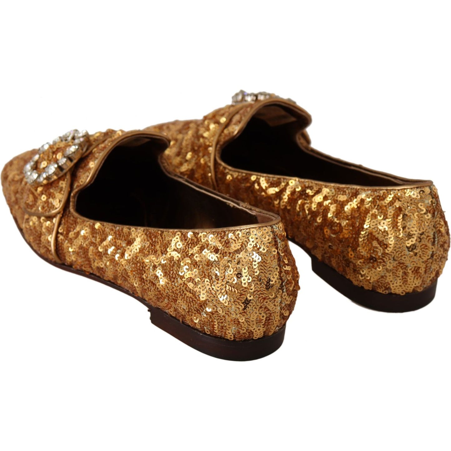 Dolce & Gabbana Elegant Gold Sequin Crystal Flats WOMAN LOAFERS gold-sequin-crystal-flat-women-loafers-shoes