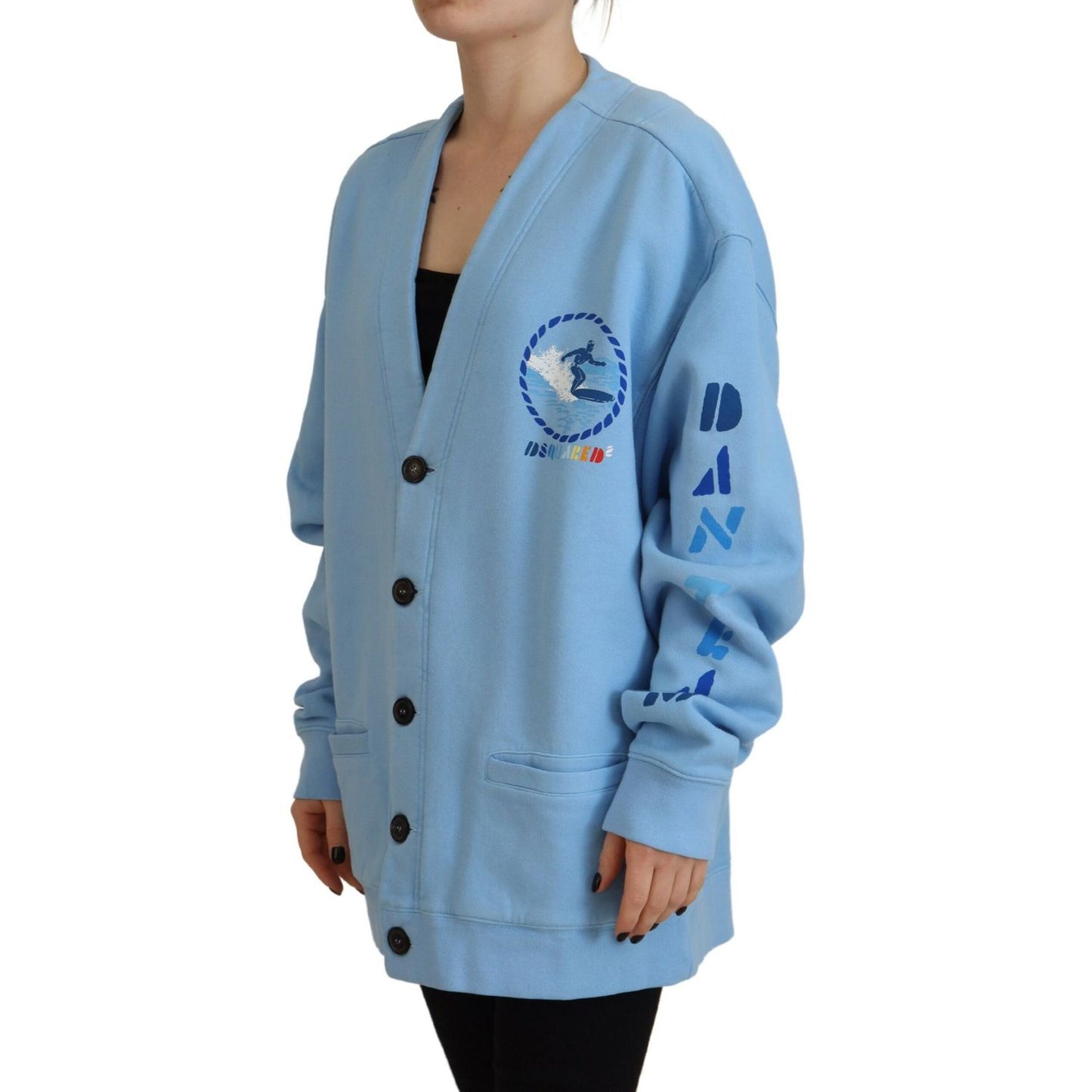 Dsquared² Blue Cotton Knitted Buttoned Cardigan Sweater blue-cotton-knitted-buttoned-cardigan-sweater
