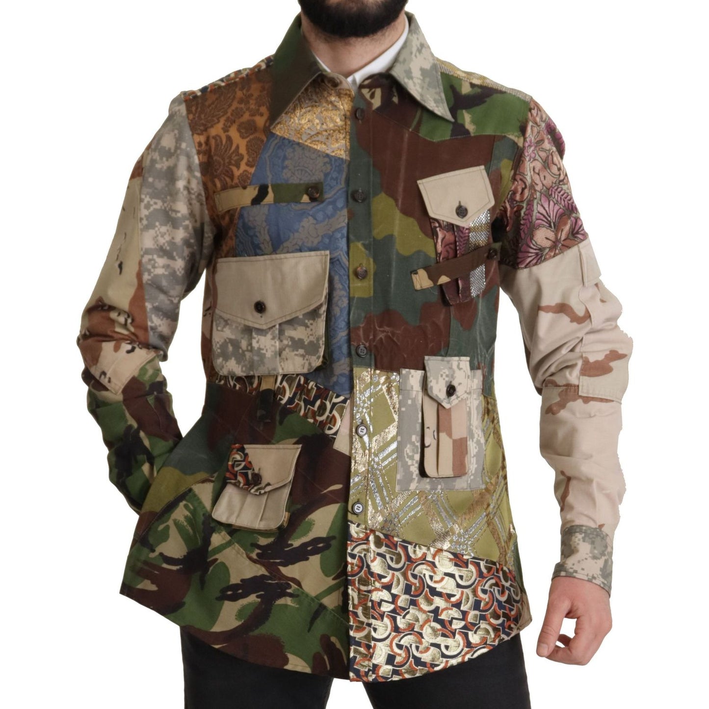 Dolce & Gabbana Patchwork Camouflage Casual Shirt multicolor-button-down-patchwork-shirt