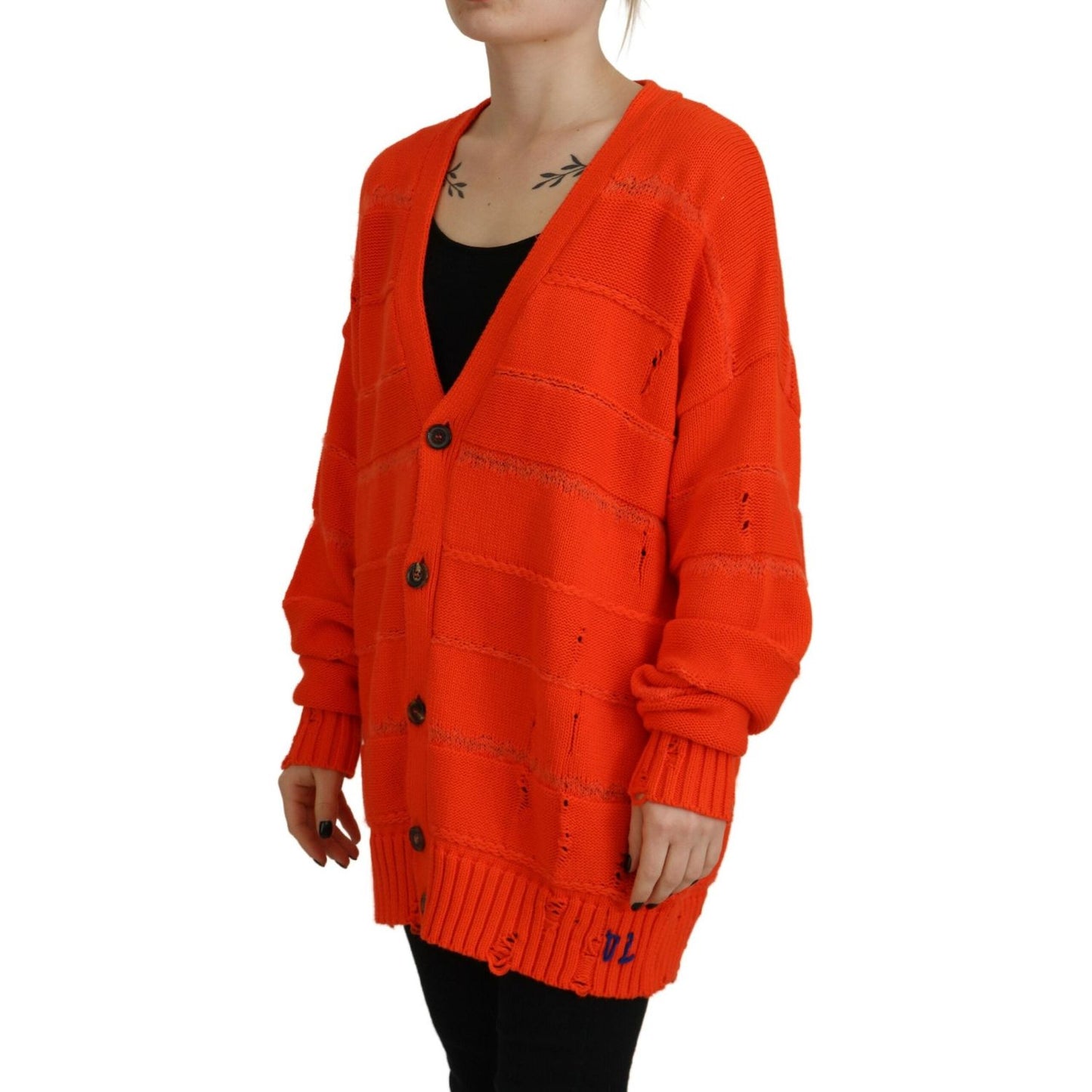 Dsquared² Orange Cotton Knitted Buttoned Cardigan Sweater orange-cotton-knitted-buttoned-cardigan-sweater