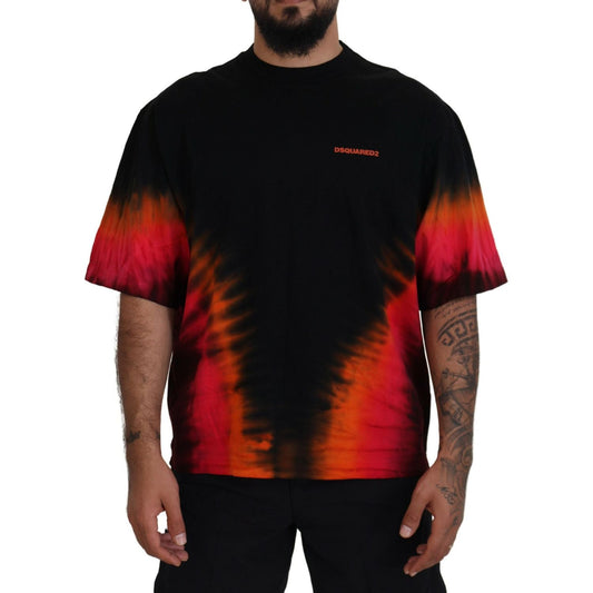 Black Orange Cotton Short Sleeves Crewneck T-shirt
