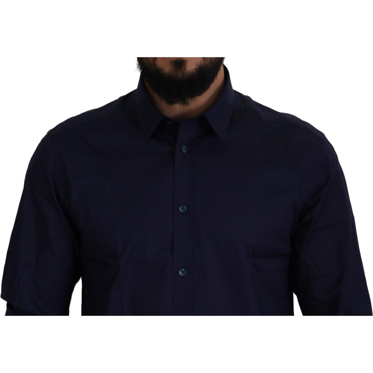Versace Collection Elegant Dark Blue Cotton Blend Dress Shirt dark-blue-cotton-formal-dress-trend-shirt