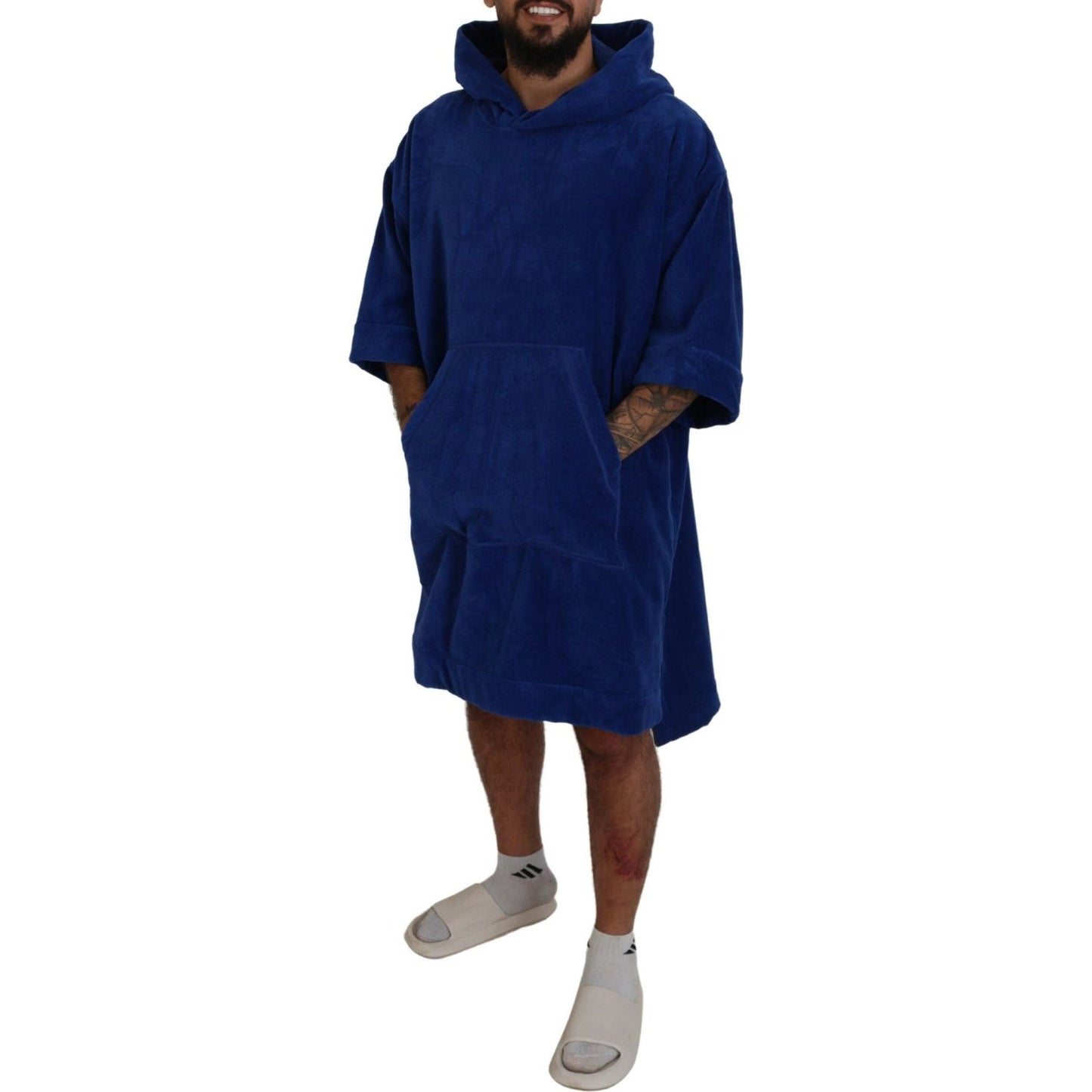 Dsquared² Blue Poncho Men Hooded Beachwear Changing Robe blue-poncho-men-hooded-beachwear-changing-robe