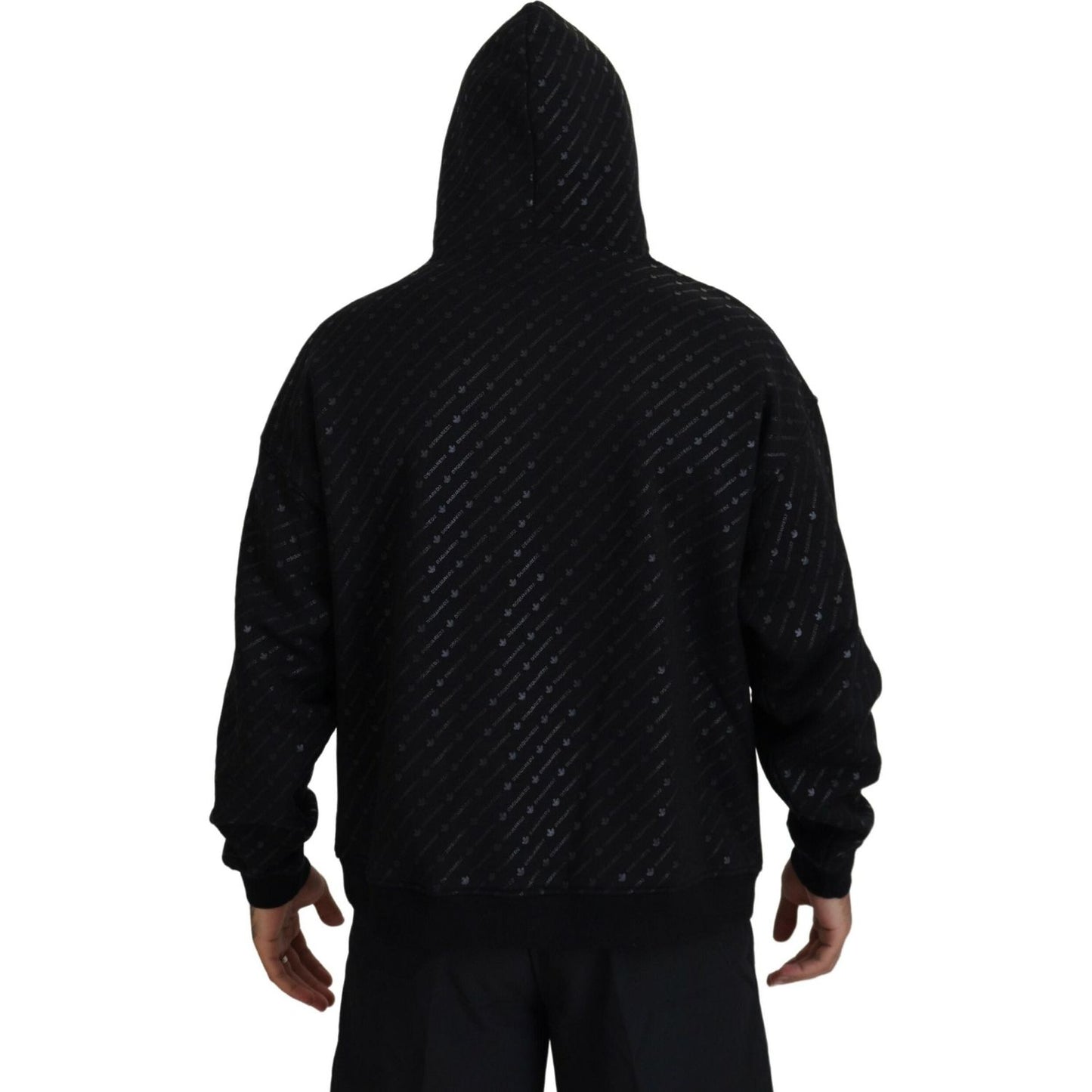 Dsquared² Black Cotton Hooded Printed Men Pullover Sweater black-cotton-hooded-printed-men-pullover-sweater-3