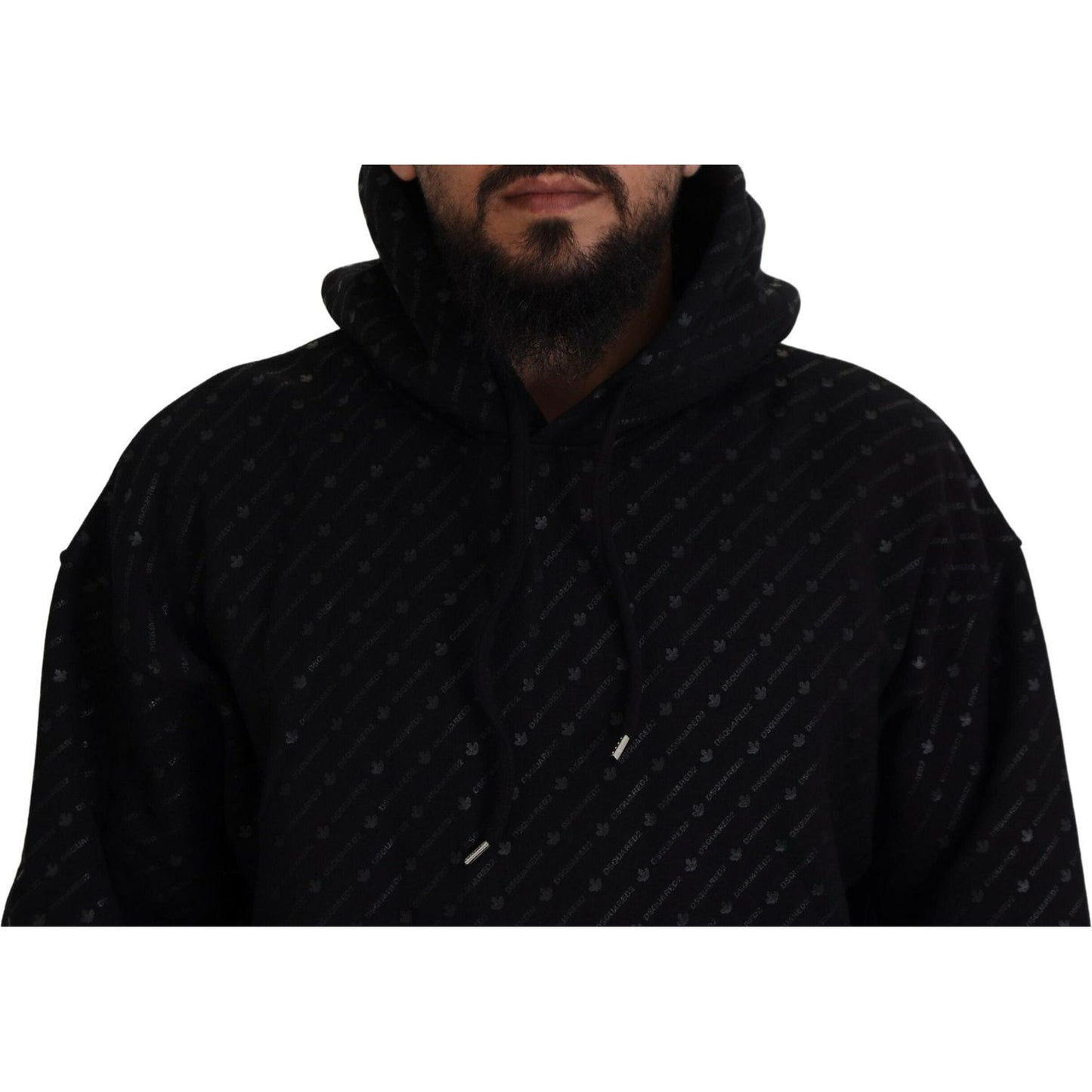Dsquared² Black Cotton Hooded Printed Men Pullover Sweater black-cotton-hooded-printed-men-pullover-sweater-3