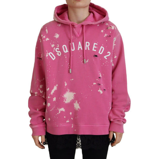 Dsquared² Pink Logo Print Cotton Hoodie Sweatshirt Sweater pink-logo-print-cotton-hoodie-sweatshirt-sweater