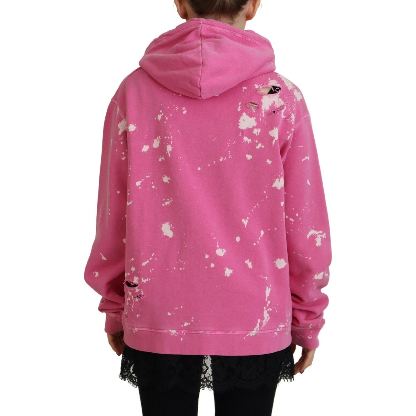 Dsquared² Pink Logo Print Cotton Hoodie Sweatshirt Sweater pink-logo-print-cotton-hoodie-sweatshirt-sweater