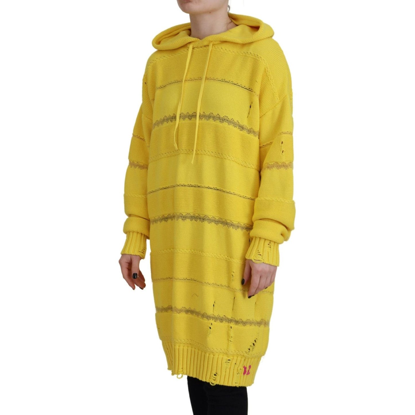 Dsquared² Yellow Cotton Knitted Hooded Pullover Sweater yellow-cotton-knitted-hooded-pullover-sweater