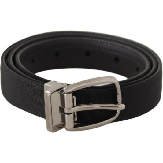 Dolce & Gabbana Elegant Black Leather Designer Belt black-grosgrain-leather-silver-tone-metal-buckle-belt
